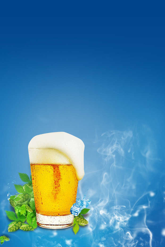 冷饮一杯啤酒蓝色海报psd模版下载