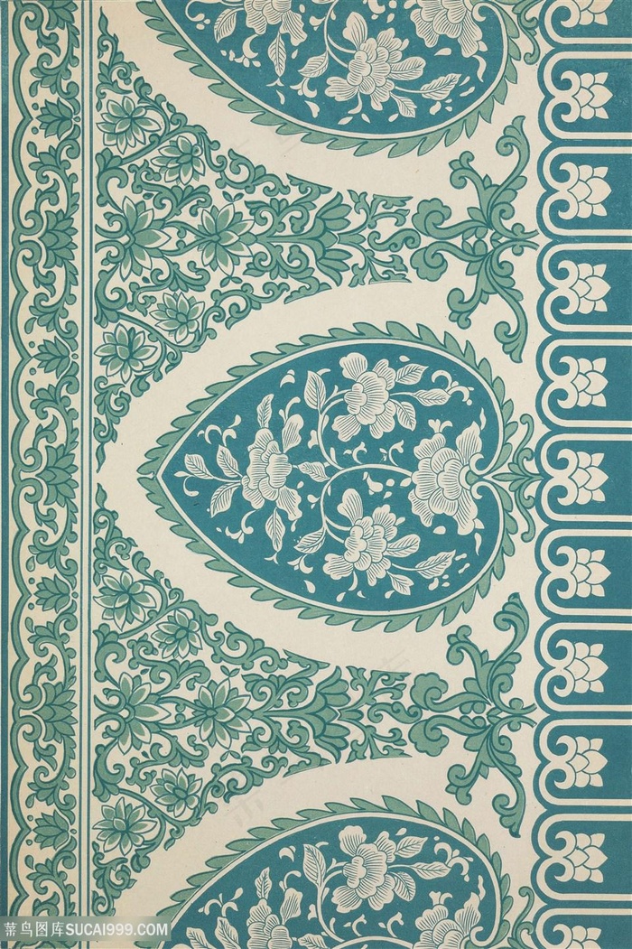 绿色花卉植物中式传统纹样集锦中国风图片