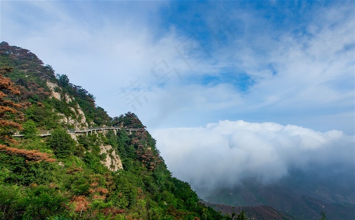 悬崖栈道拍天蒙山云海
