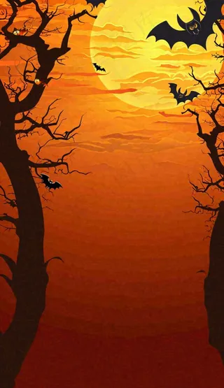 万圣节夜晚恐怖树枝橙黄色暗黑，西方节日