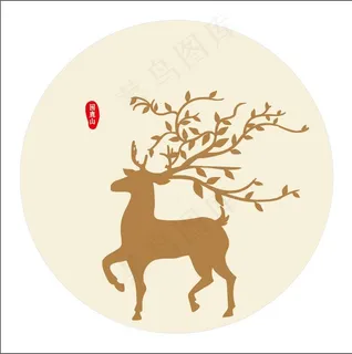 鹿 装饰画 圆