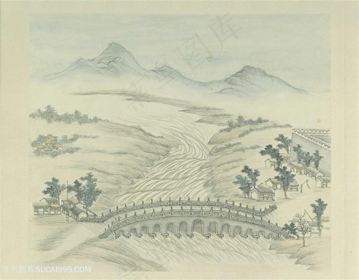 清代张若澄作品燕山八景之卢沟晓月国画图片