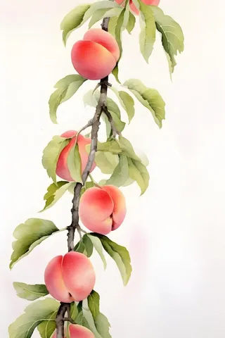 水蜜桃水彩国风背景