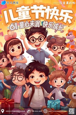 儿童节橘黄人物海报