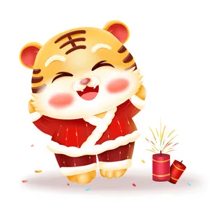 手绘2022虎年新年春节卡通老虎形象IP插画元素PSD设计素材图案