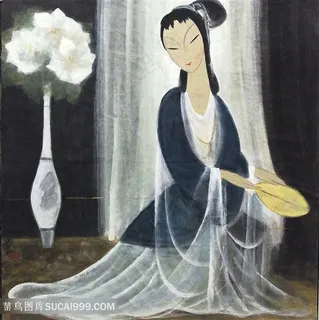 林风眠手绘花卉美女室内装饰画 林风眠手绘花卉美女室内装饰画