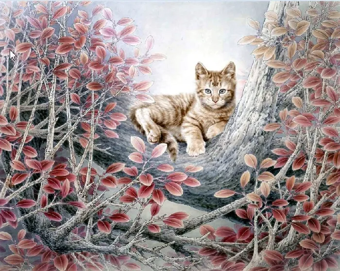 油画 小猫 风景 背景墙