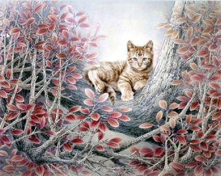 油画 小猫 风景 背景墙