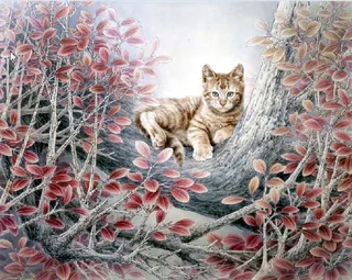 油画 小猫 风景 背景墙