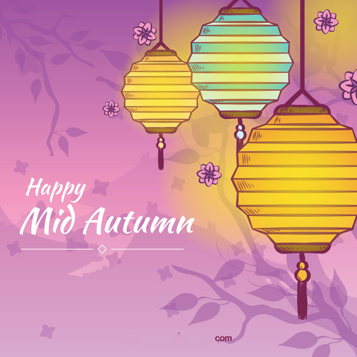 中秋快乐灯笼紫色背景
