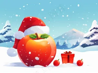 圣诞苹果礼物礼盒白雪卡通插画背景