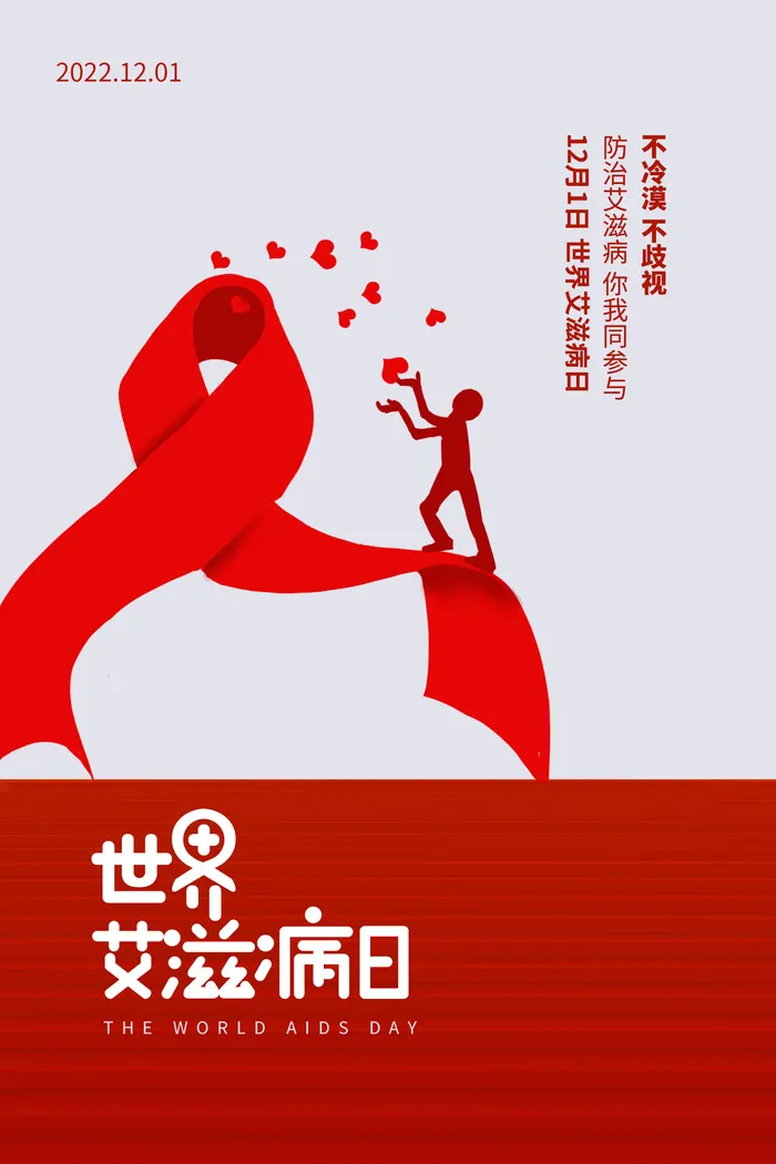 红色简约大气世界艾滋病日预防艾滋病海报psd模版下载