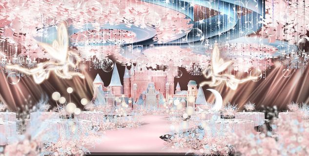 梦幻唯美粉色系城堡婚礼效果图