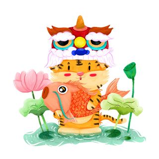 PNG免扣2022虎年新年春节元旦卡通老虎形象图片插画PSD设计素材