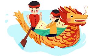 国潮风中国传统节日端午节赛龙舟粽子场景插画海报PSD设计素材