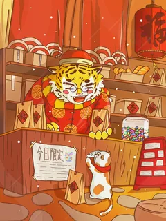 虎年中国风萌虎插画
