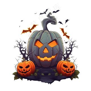 万圣节南瓜灯蝙蝠恐怖插画免抠