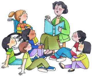 老师上课围坐人物卡通少儿兴趣班