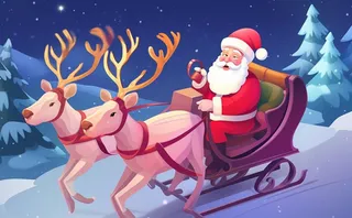 圣诞老人驯鹿拉雪橇卡通插画素材背景