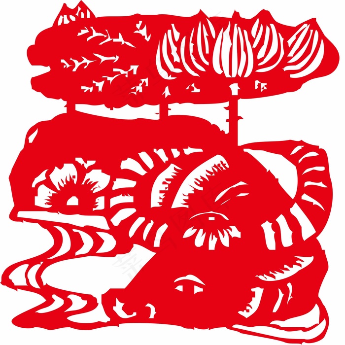 牛剪纸 剪纸风元素ai矢量模版下载