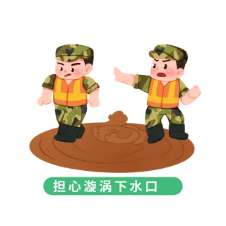 手绘解放军救援夏季防汛防洪安全知识插画 