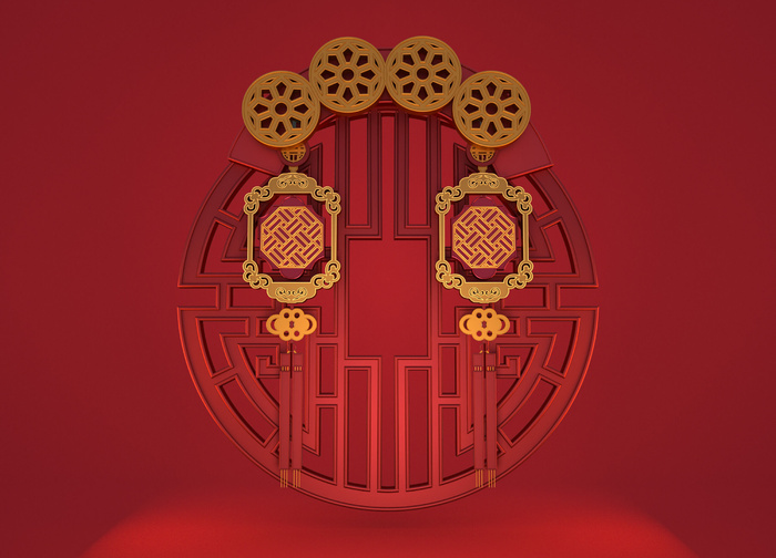 中国传统文化古典国潮风格C4D立体广告宣传海报PSD素材模板