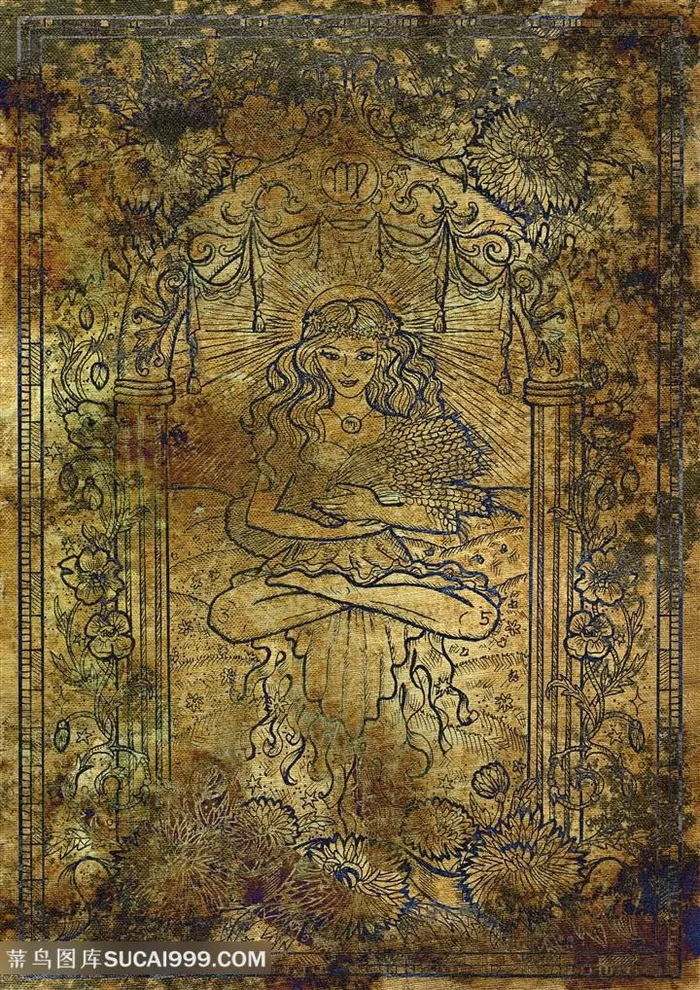 水瓶座丰收的女神十二星座底纹背景图片