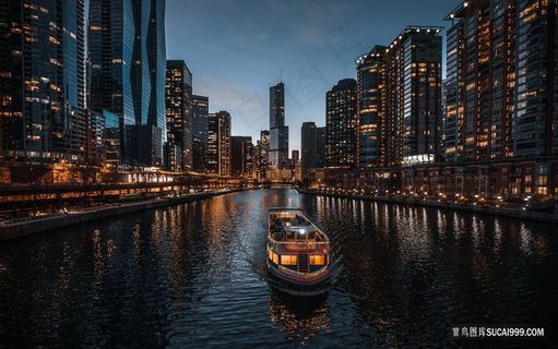 城市河流夜景图片