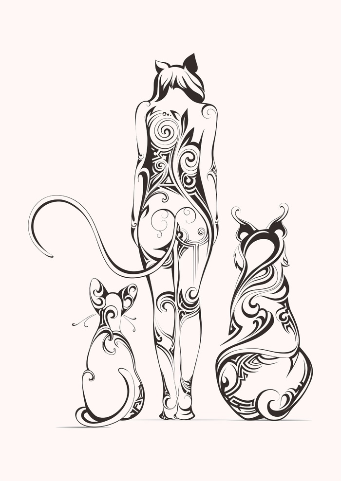 猫咪元素纹身图案