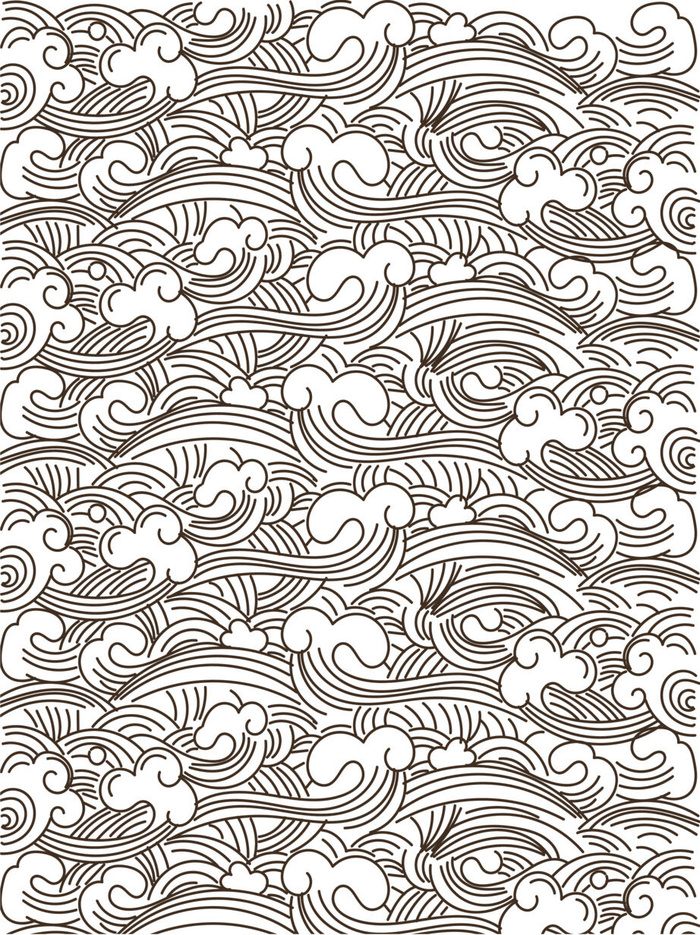 中国风复古中式祥云纹浪花纹背景海浪底纹理线纹PSD素材AI背景图案