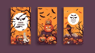 万圣节南瓜蝙蝠城堡恐怖搞怪插画背景