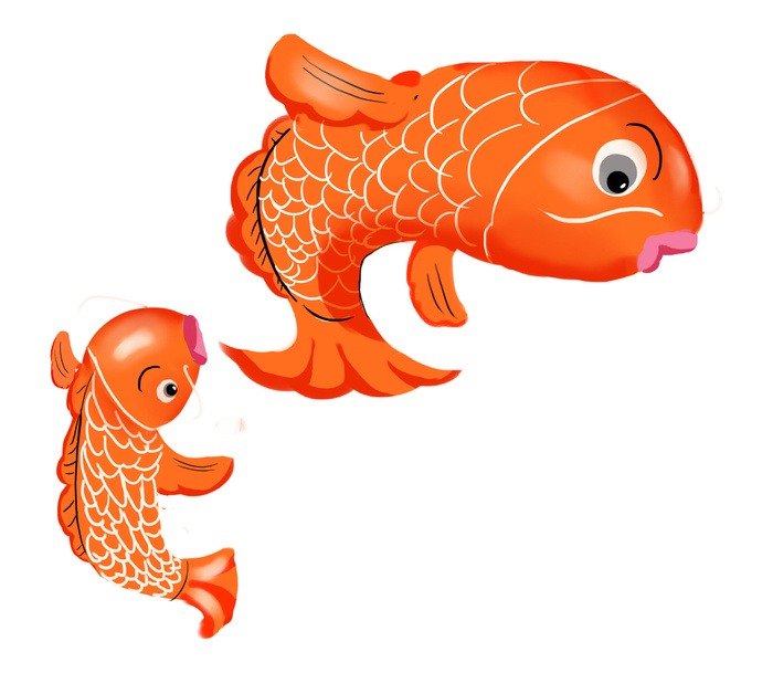 手绘烫金国潮中国风卡通锦鲤鱼金鱼插画装饰元素PSD设计素材