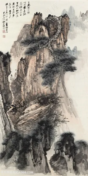 张大千手绘水墨巍峨山脉风景画 张大千手绘水墨巍峨山脉风景画