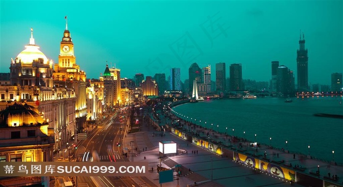 海滨新城夜景素材图片