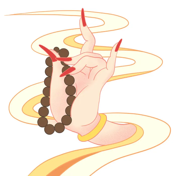 禅意佛手拈花指莲花佛珠敦煌文化线描稿国潮风元素设计模板素材psd模版下载