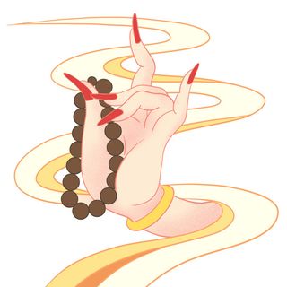 禅意佛手拈花指莲花佛珠敦煌文化线描稿国潮风元素设计模板素材