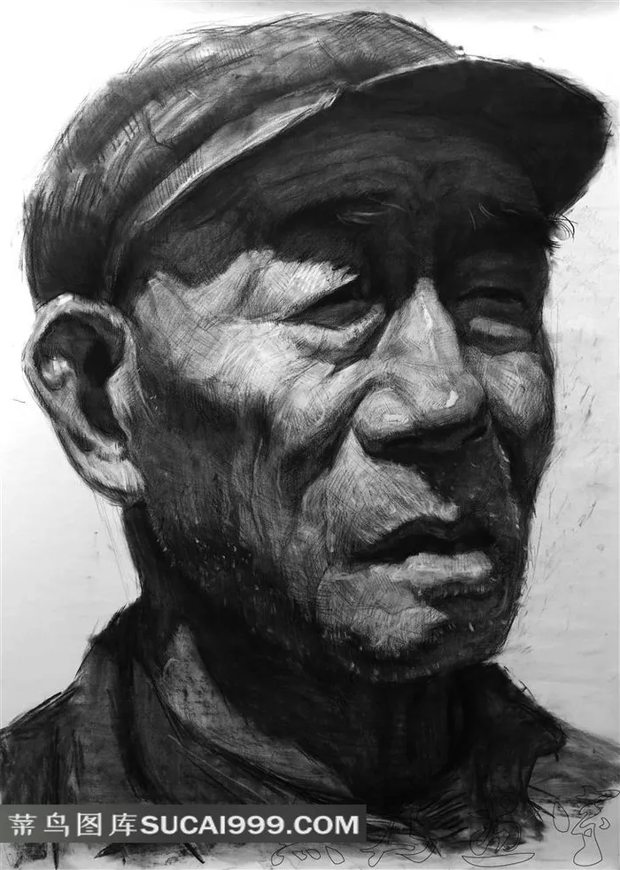 戴帽的素描老人素材