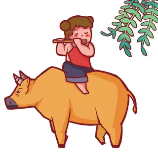 清明清明节卡通牧童吹笛子