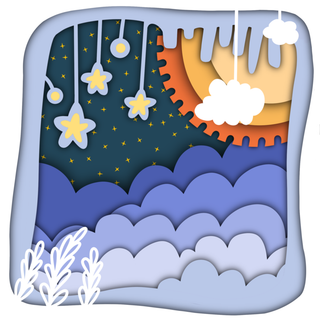 日月星辰-立体剪纸风插画