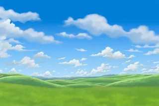 春天的蓝天白云草原很美背景图