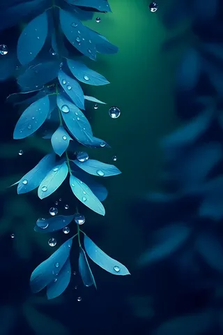 树叶蓝色雨滴简约清新背景