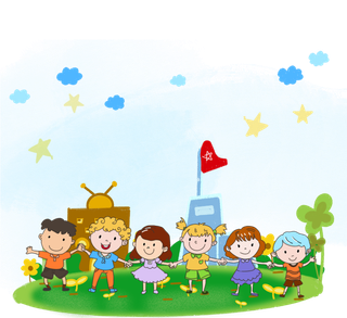 小学生 幼儿园 小朋友 草地 玩耍 手拉手