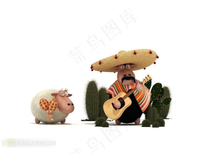 弹吉它的老人小绵羊动漫素材