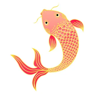 手绘烫金国潮中国风卡通锦鲤鱼金鱼插画装饰元素PSD设计素材