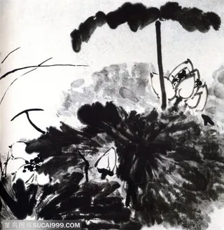 中国国画 水墨画墨荷 小荷才露尖尖角