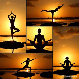 夕阳下瑜伽健身拼图图片素材