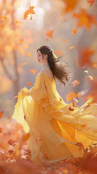 秋天意境美女仙女，秋叶浪漫温馨，立秋秋分