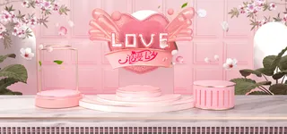 清新粉色创意c4d七夕节大促活动banner