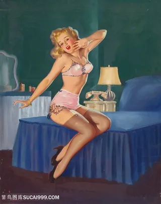 比基尼睡衣床高清美女插画