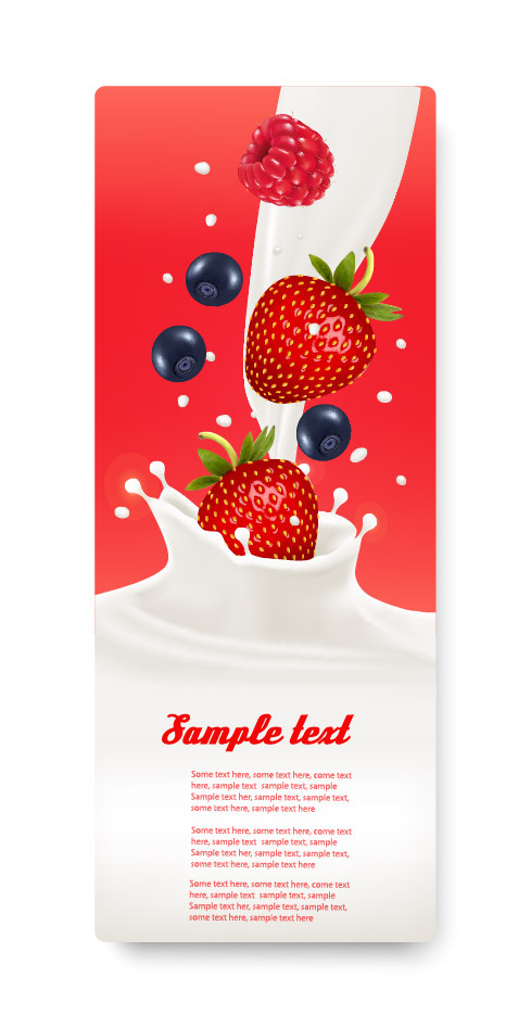 草莓蓝莓水果牛奶不干胶标签瓶贴纸